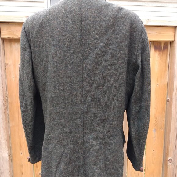 Vintage Equestrian Jacket Tweed Green Wool Double Vent 44.5" Chest - Picture 6 of 13
